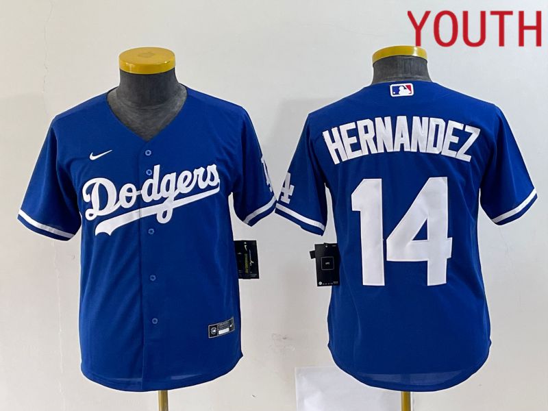Youth Los Angeles Dodgers #14 Hernandez Blue Nike Game 2023 MLB Jerseys->youth mlb jersey->Youth Jersey